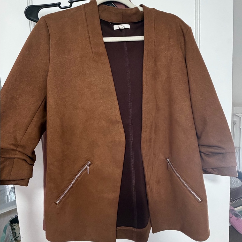 Maurices Brown Open-Front Suede Blazer